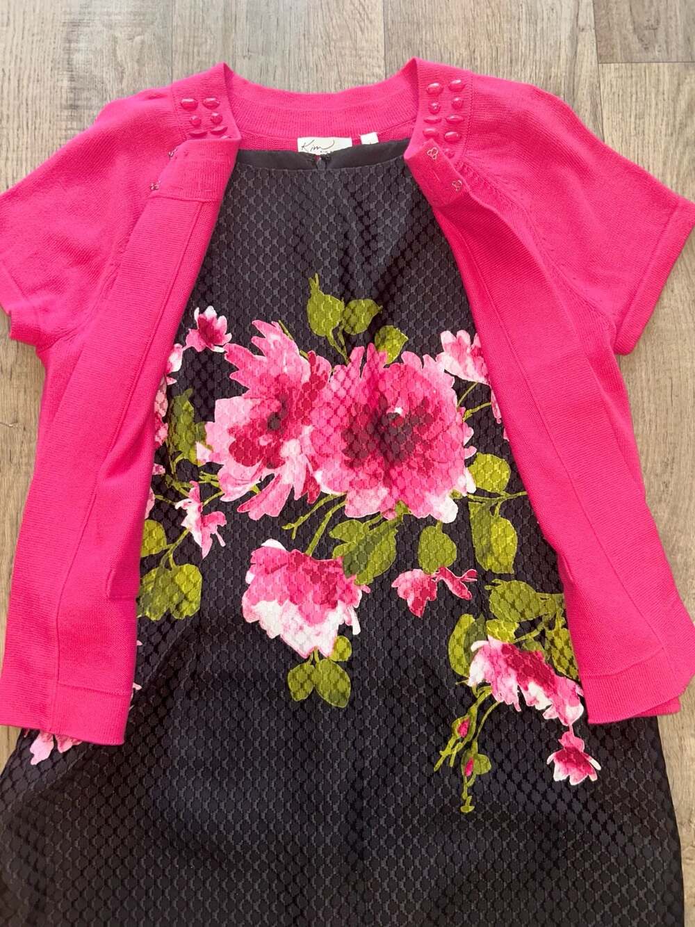 Dress Black Sleeveless Floral pink sheath